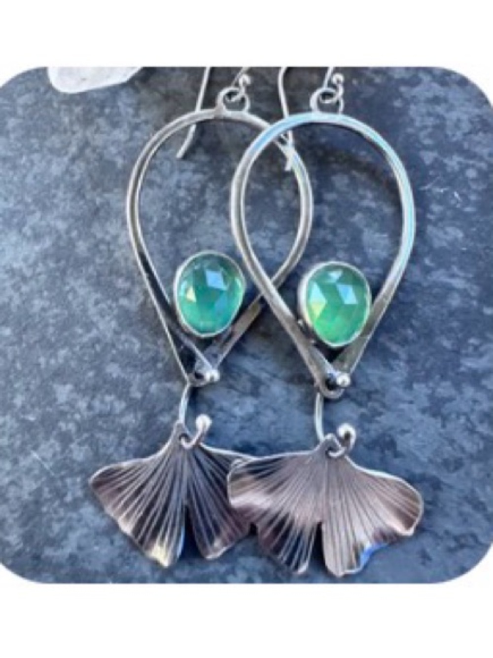 Silver and Peridot Gingko Dangle Earrings - Picture 5 of 6